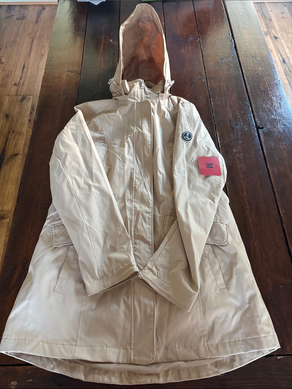 Lands' End Men's Hooded Raincoat in Light Beige